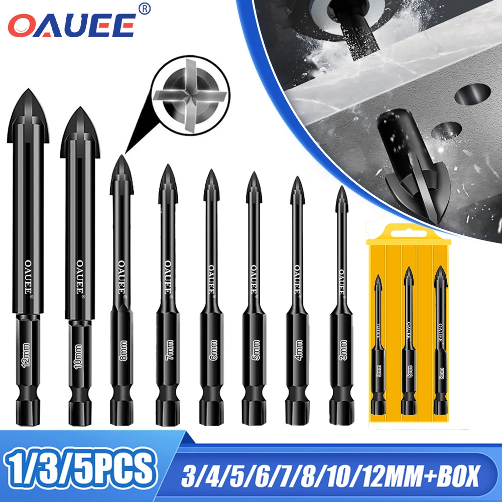 

OAUEE 1/3/5PCS Cross Hex Tile Bits Glass Concrete Hole Opener Efficient Universal Non-slip Electric Screwdriver for Bits Tool