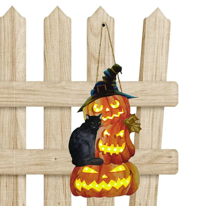 

Halloween Hang Sign Fall Wreath Decor Cat Pumpkin Welcome Sign Cute Ornaments For Door Wood Halloween Decoration For Indoor