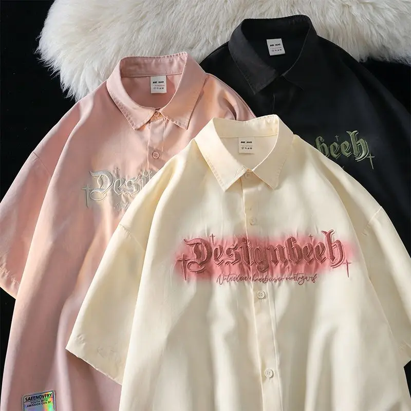 

Рубашка Мужская/Женская свободного покроя, однотонная модная уличная одежда с коротким рукавом, темный готический Топ, винтажная с надпись...