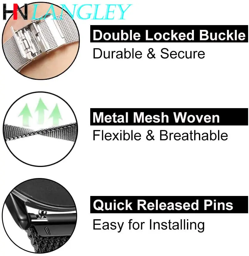 Milanese Loop 18/20/22/ 24mm Watch Band for Samsung Galaxy Watch 42mm 46mm Active 2 40mm 44mm Quick Release Mesh Woven Strap