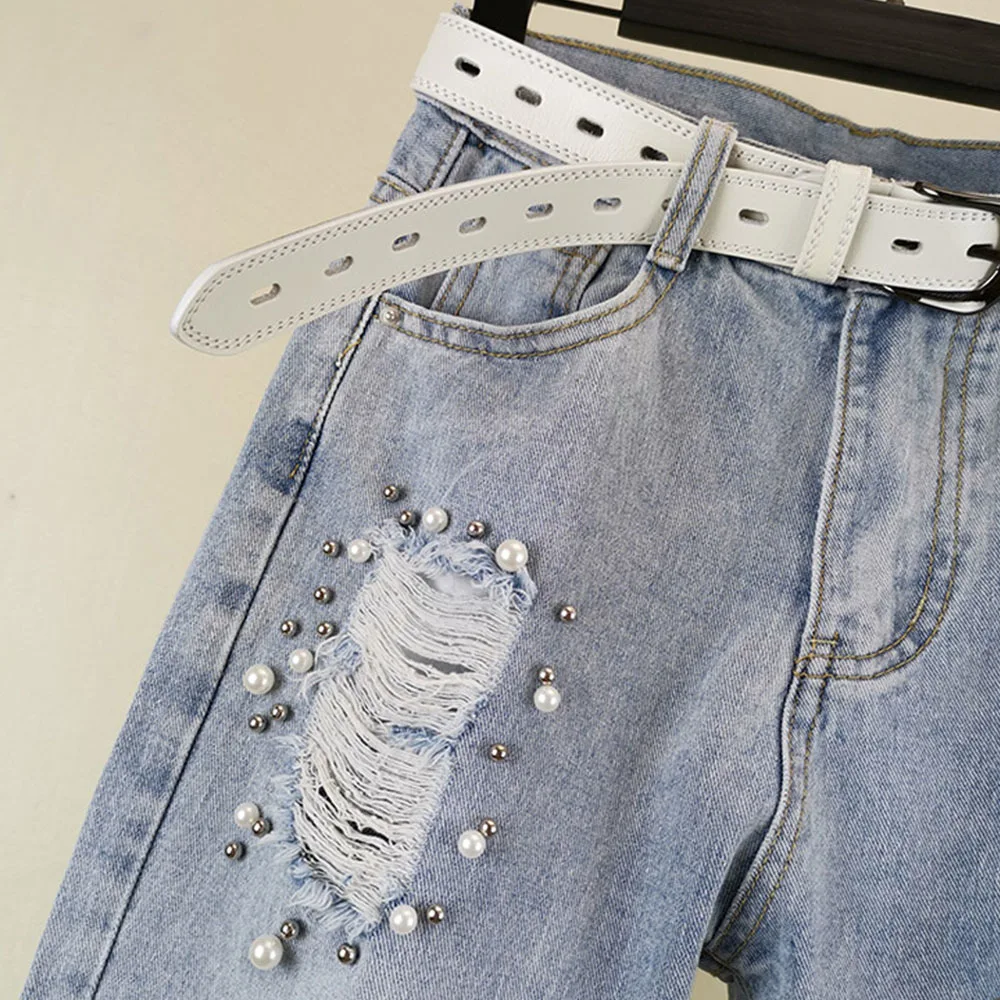 Куртка женская рваная Джинсовая модные повседневные брюки-султанки с высокой