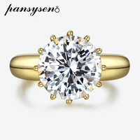pansysen 12mm round top quality gemstone gold color luxury womens wedding engagement rings 925 sterling silver jewelry ring