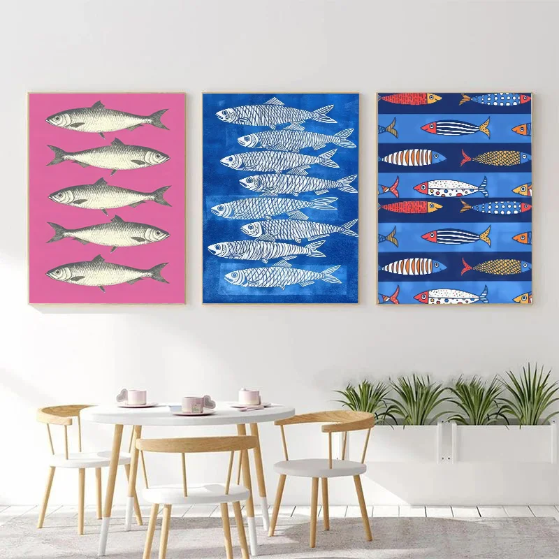 Красочные сардины Лобстер рыба вкусная еда настенный постер в стиле ретро
