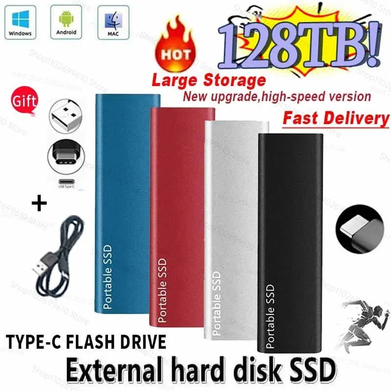 

100% Оригинальный Портативный SSD 128TB жесткий диск 1TB/2 ТБ/30TB/64TB внешний SSD Тип жесткого диска C USB3.1 жесткий диск USB флэш-накопитель