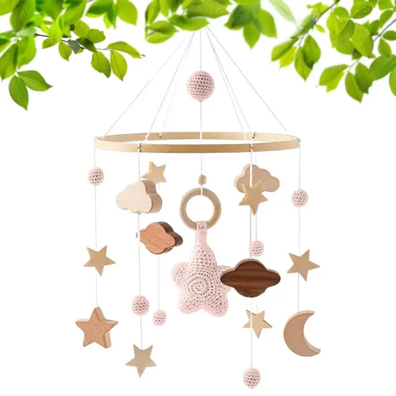 

Mobile For Bassinet Neutral Baby Bed Hanging Toys Wood Bead Bed Pendant Felt Ball Children Room Living Room Party Decoration