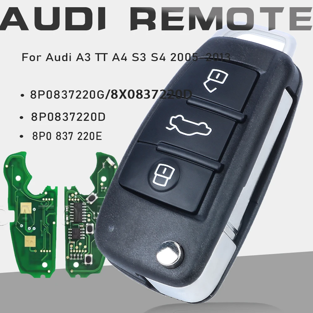 

KEYECU 8P0837220D/8P0837220G/8P0837220E 8X0837220D 315 МГц/434 МГц ID48 HU66 Откидной автомобильный ключ для Audi A3 TT A4 S3 S4 2005-2013