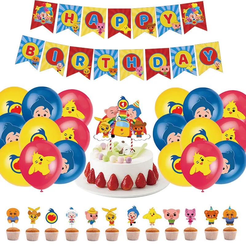 Cartoon Payaso Plim Themed Birthday Party Decorations Cake Decorating Banner Balloons Set Clown Background Baby Shower Kid Gift