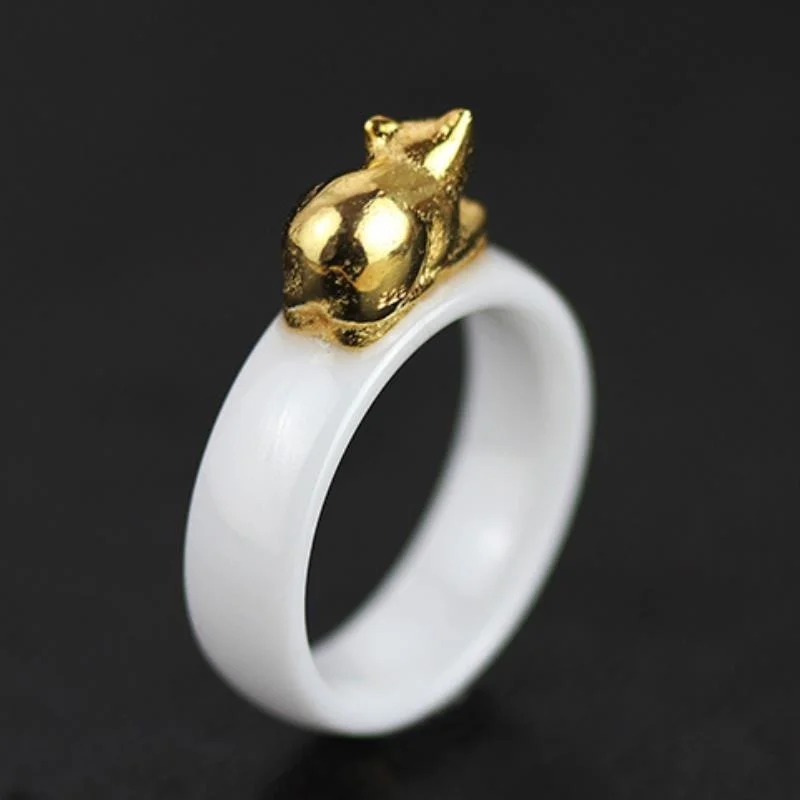 INATURE 925 Sterling Silver Cat Rings for Women Ceramic Ring Wedding Engagement Jewelry | Украшения и аксессуары