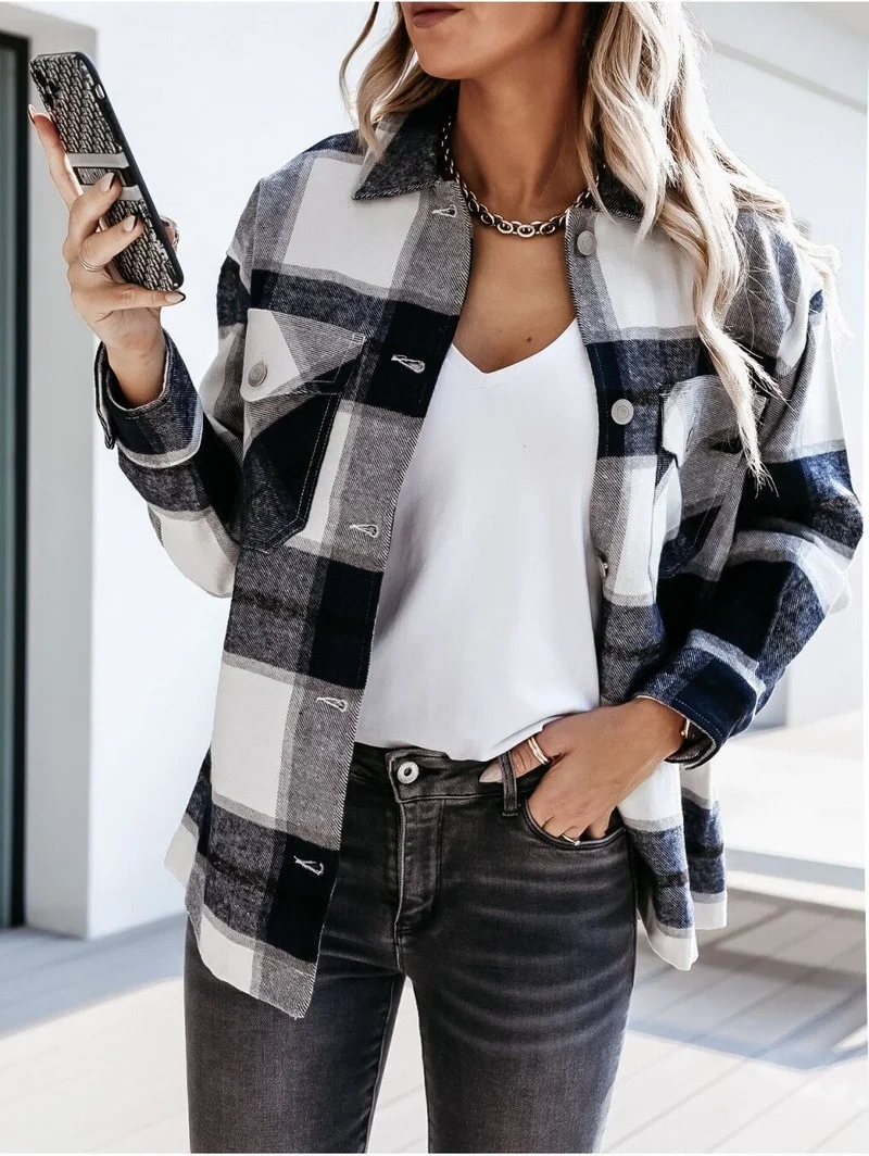 Women's Spring Autumn Long Sleeve Loose Plaid Suit Jacket 2021 Office Lady Work Wears Female Casual Patchwork Streetwears Pink
