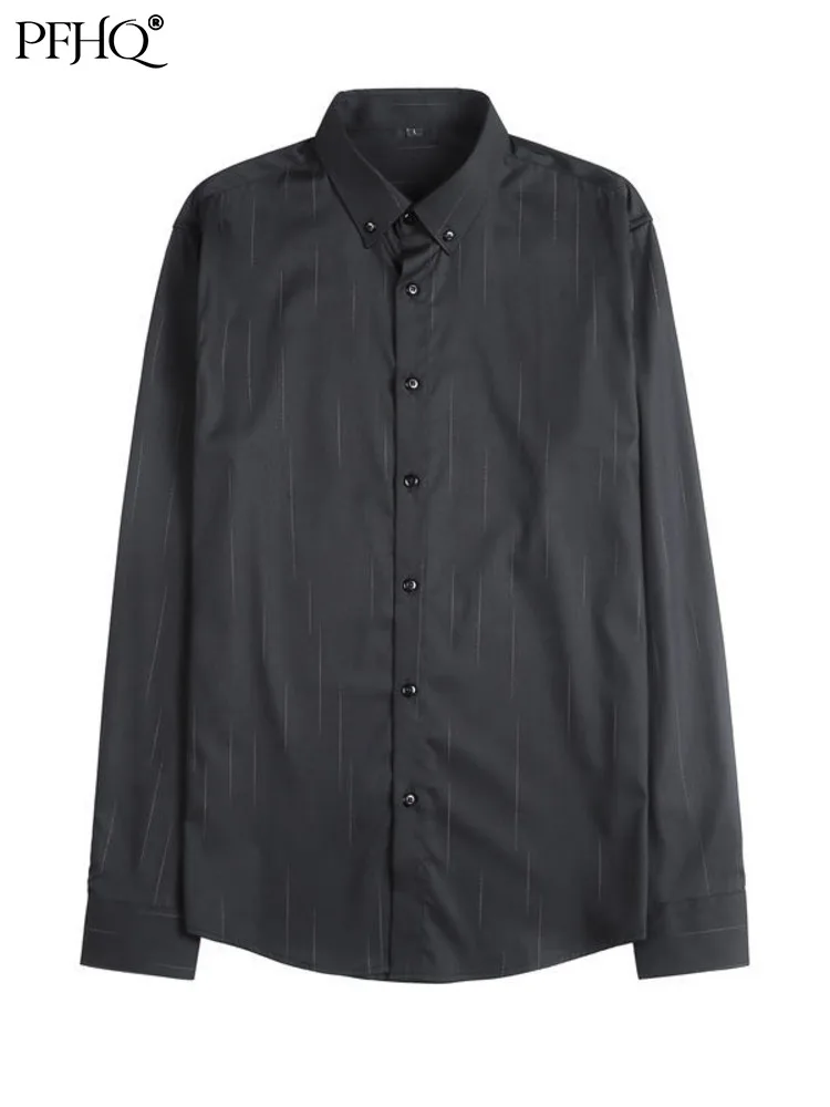 

Роскошная длинная мужская одежда PFHQ 2022, стильная Облегающая рубашка в полоску с длинным рукавом, деловые повседневные деловые блузки, 21Q1142