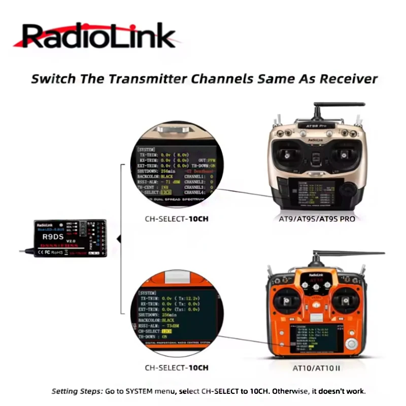 Radiolink R9DS 10CH 2 4 ГГц RC Приемник SBUS PWM Управление дальним радиусом действия для