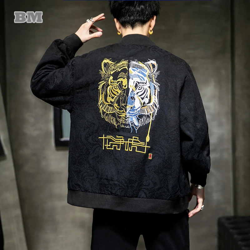 

Chinese Style Spring Autumn Plus Size Tiger Embroidery Jacket Men Clothing High Quality Oversized Coat Harajuku Baseball Uniform