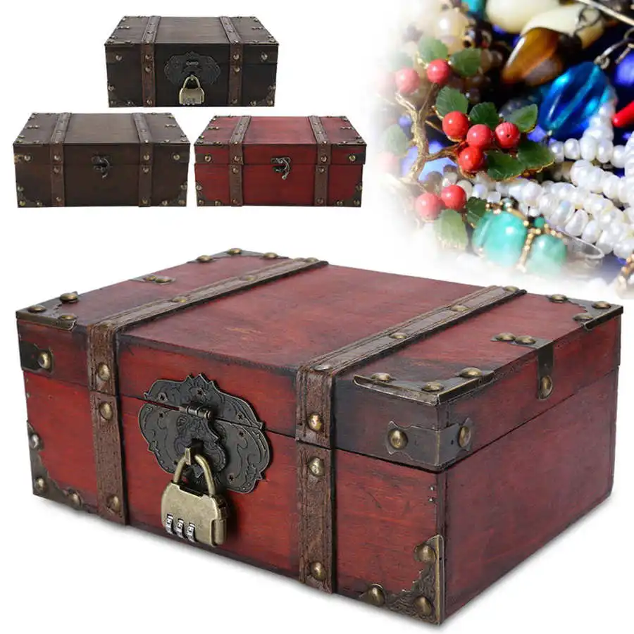 Vintage Large Capacity Wooden Jewelry Storage Box Decorative Treasure Lockable Necklace Earring Ring Women Gifts | Украшения и
