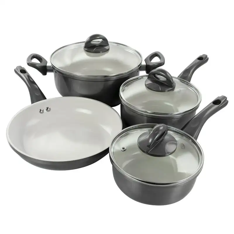 

Hestonville 7 Piece Aluminum Nonstick Cookware Set in Grey with Bakelite Handles Kitchen Cooking Accessories