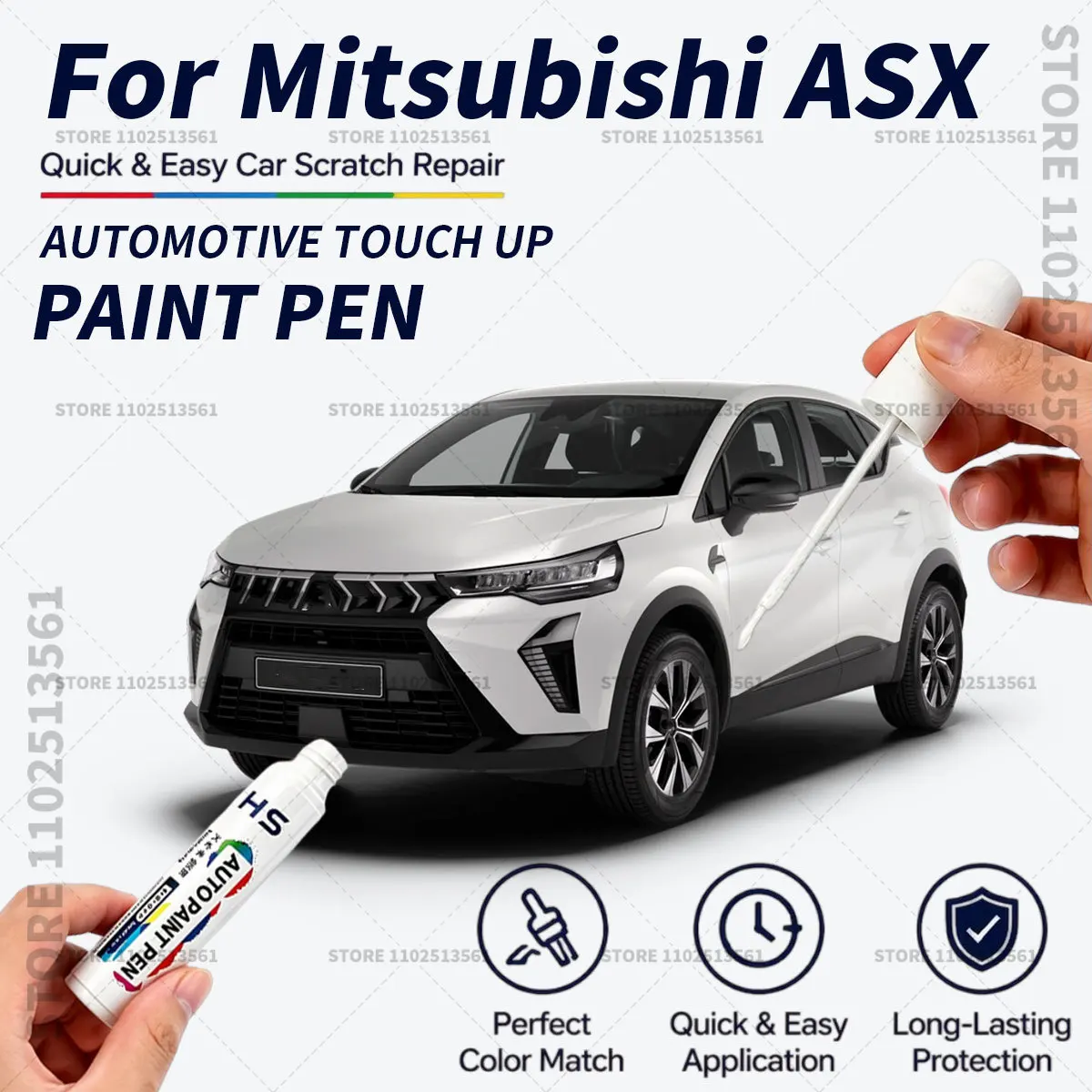 Фото Карандаш-корректор для быстрого ремонта царапин на автомобиле Mitsubishi ASX, для устранения сколов, царапин и потертостей, белый, черный №1