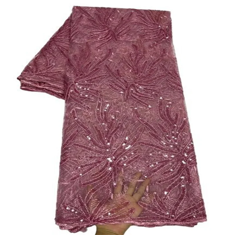 

2023 Pink French Sequins Tulle Lace Fabric Embroidery Nigerian Mesh Lace Fabrics 5 Yards African Lace Fabric For Wedding Green