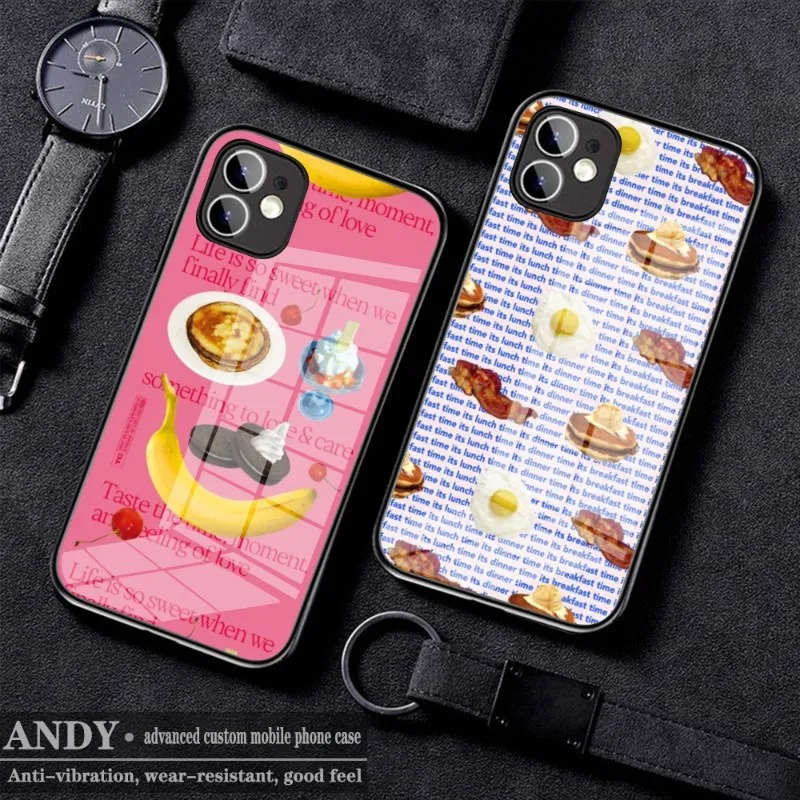 

INS Cute Cake Dessert Phone Case Glass for IPhone 11 12 13 14 Pro XR XS MAX 8 X 7 14 Plus SE 13 Pro Design Iphone Covers