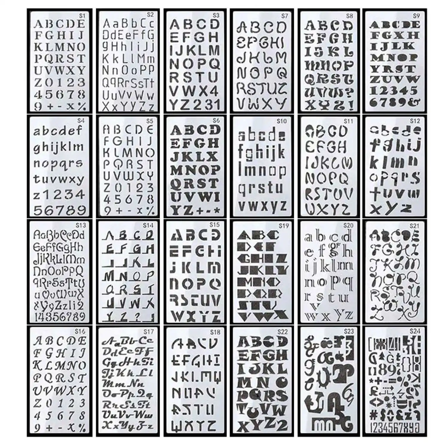 

24 Sheets Letter Number Stencils 4X7 Inch Alphabet Stencil Plastic for Home DIY Scrapbooking Painting Drawing Craft