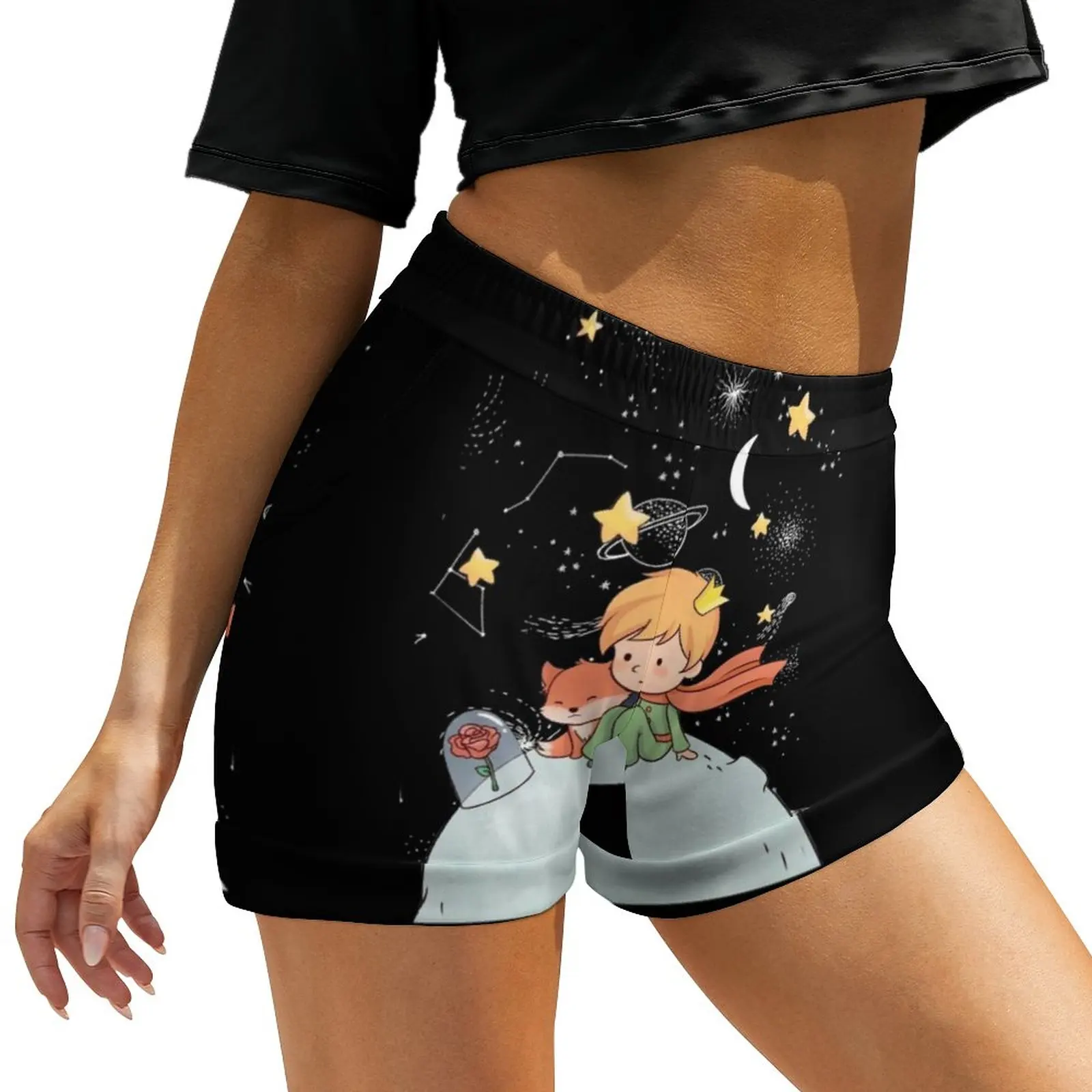 

Little Prince Shorts Elastic Waist Trendy Shorts Slim Oversized Short Pants Summer Pattern Bottoms