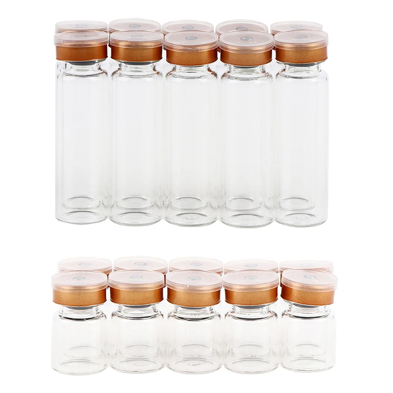 

10Pcs Glass Clear Bottom Headspace Vial With Plastic-Aluminum Cap Rubber Stopper Essential Oil Bottle Liquid Serum Container
