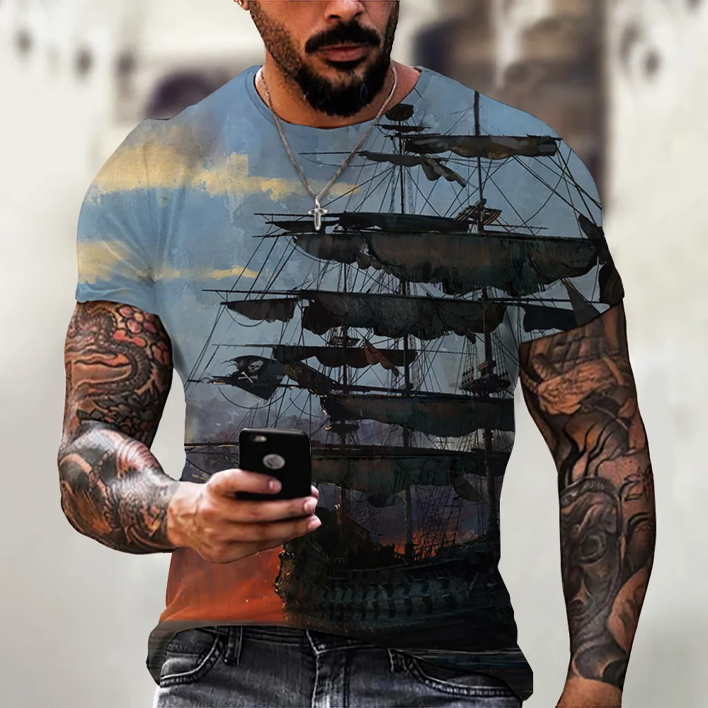 

Mid-century sailing ship vintage 3D Print Men T-shirt Short Sleeve O-Neck Tops Hot Sale Male T Shirt Harajuku Oversized Clothing