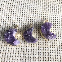 natural amethysts quartz geode cluster necklace crystal moon stone pendant drusy healing jewelry1pcs