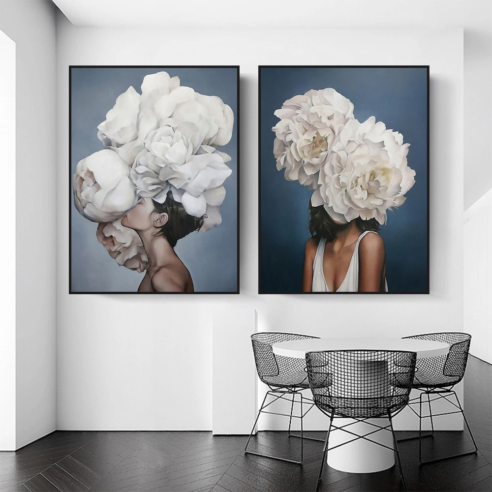

Floral Feather Woman Abstract Canvas Painting Wall Art Print Poster And Picture Home Decorate Suitable For Living Room Frameless