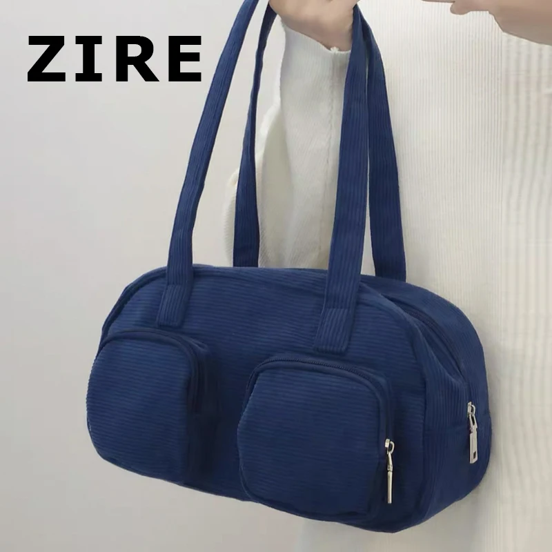 

ZIRE Luxurious Designer Bag For Women Brand Flannel Shoulder Bags Striped Decoration High Capacity Tote Bag Female Canvas Bag