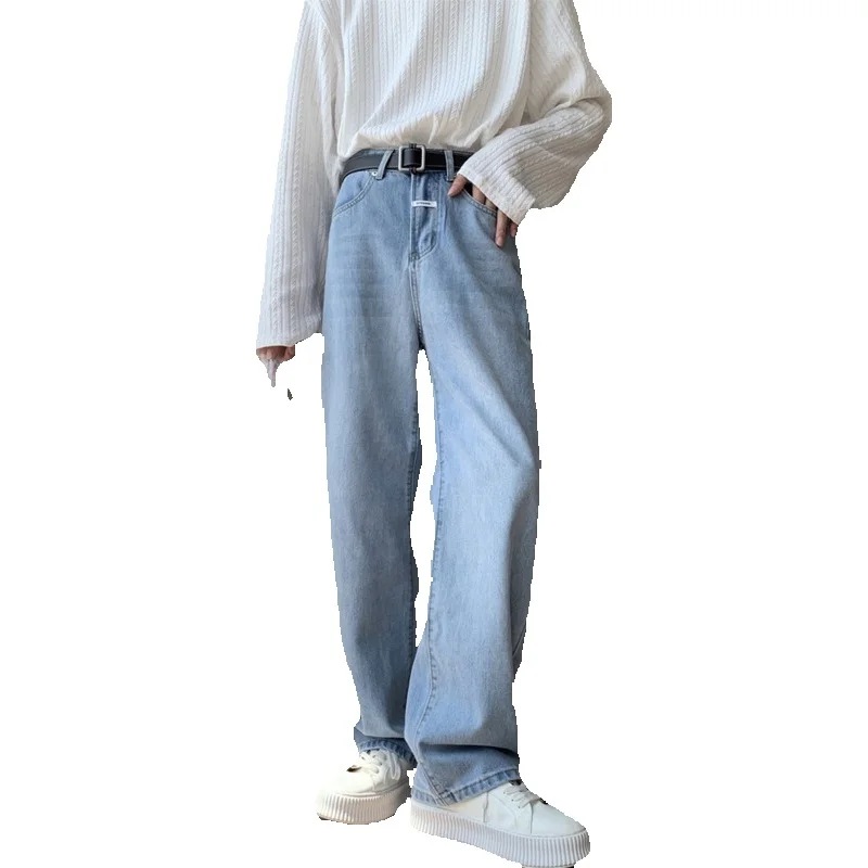 Summer Blue Jeans Men Fashion Casual Wide Leg Jeans Men Streetwear Korean Style Loose Straight Denim Pants Mens Trousers M-2XL
