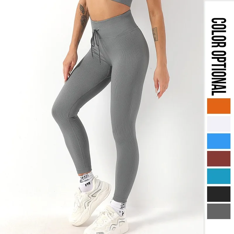 

Sport Gym Pants Women Leggings Yoga Ribbed Peach Hip Outfit Tights Seamless Female Push Up High Waist Fitness Sportswear Leggins