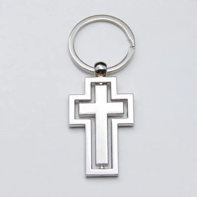 Christian Cross Keychain Metal Hollow 360 Degree Rotating Keyring Religoin Pendant Boyfriend Brithday Gift Wholesale Price |
