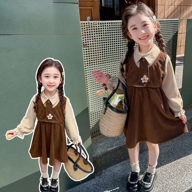 Повседневные платья для девочек вельветовое лоскутное платье с цветочным