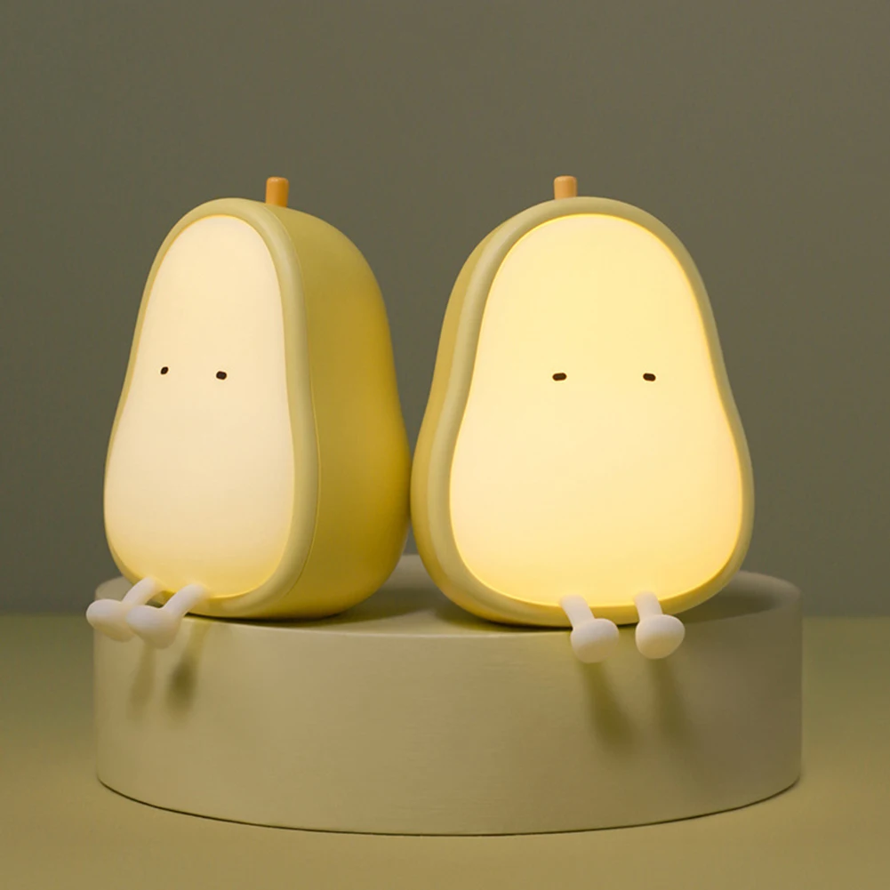 

LED Fruit Pear-shaped Night Light 1200mAh Silicone Table Lamp Adjustable Brightness for Bedside Bedroom Decoration Couple Gift