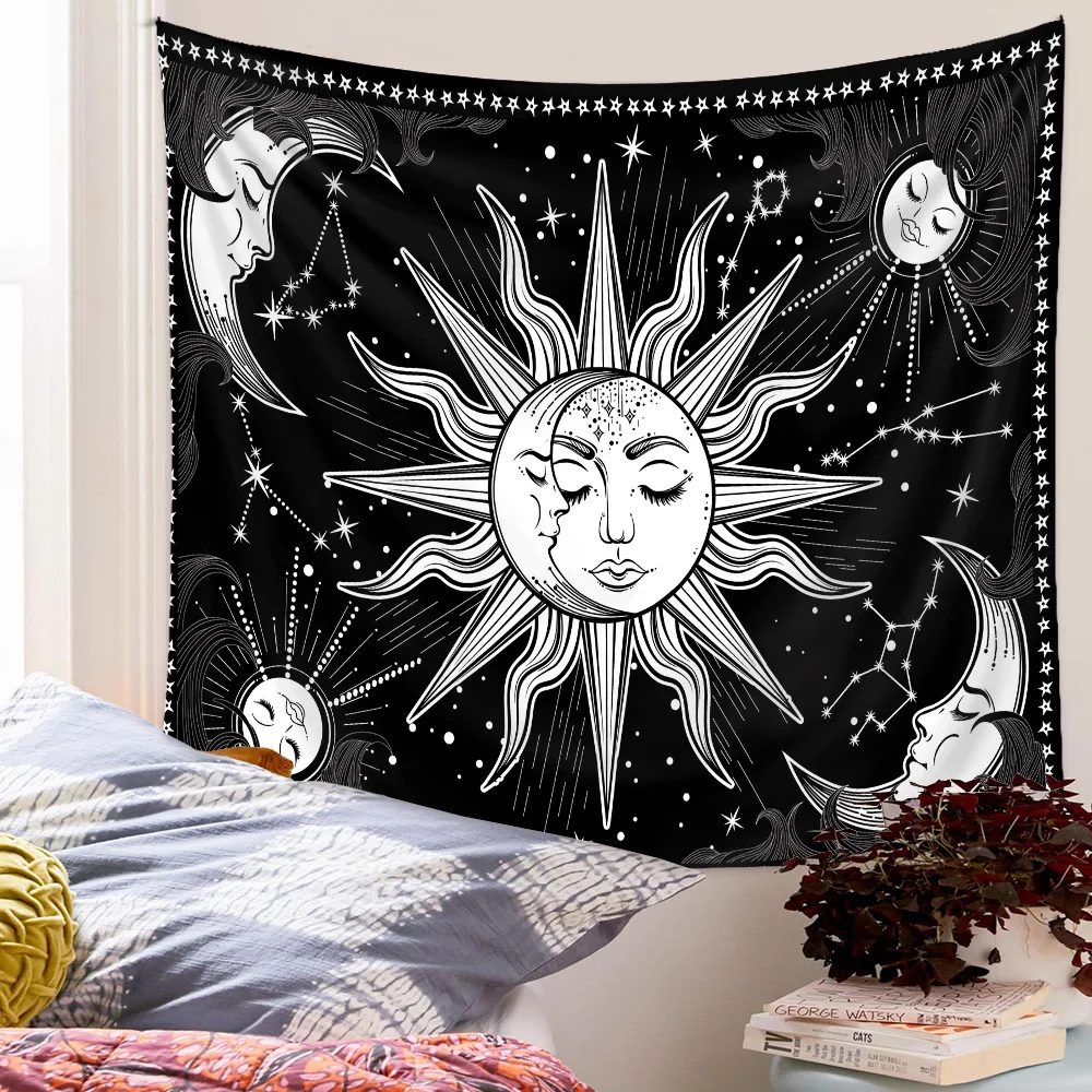 

Mandala Tapestry White Black Sun And Moon Tapestry Wall Hanging Tarot Hippie Wall Rugs Dorm Decor Blanket