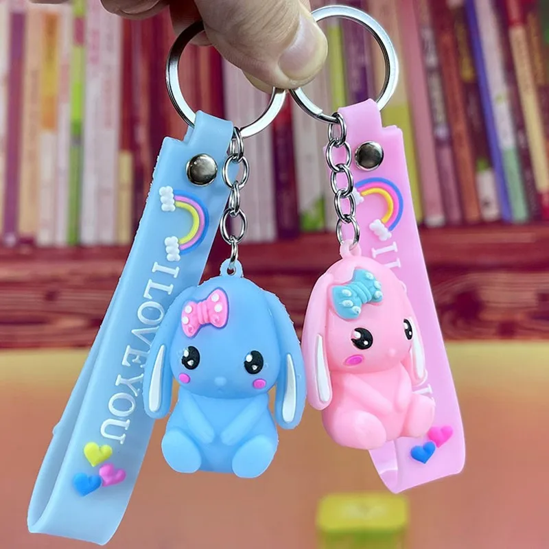 Милые длинные женские Брелки в виде кролика с ушками модный дизайн мягкая резиновая сумка для мотоцикла автомобиля аксессуары для ключей сумочки брелок