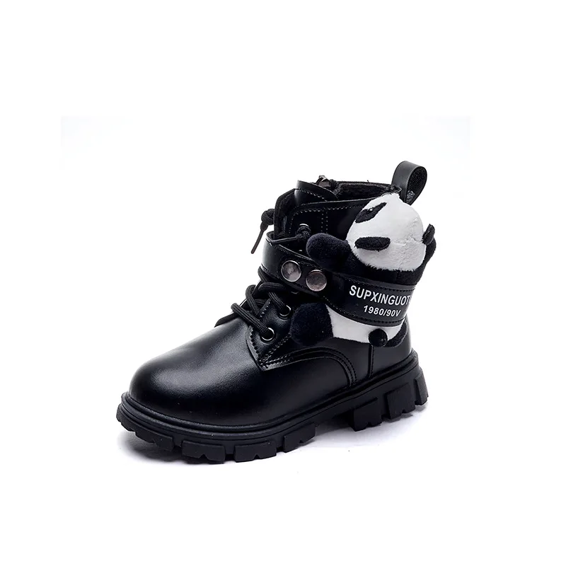 Pure Black Boys and Girls Autumn and Winter Classic Unique Short Booties Cute Doll Panda Non-slip Casual Kids Fashion 2022 Boots images - 6