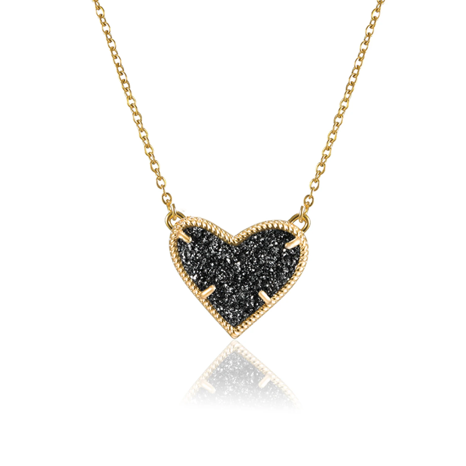 

Gold Heart Necklace, Resin Necklace, Metal Necklace, Women's Necklace, Adjustable Length Pendant Necklace for Women, Fashion Jew