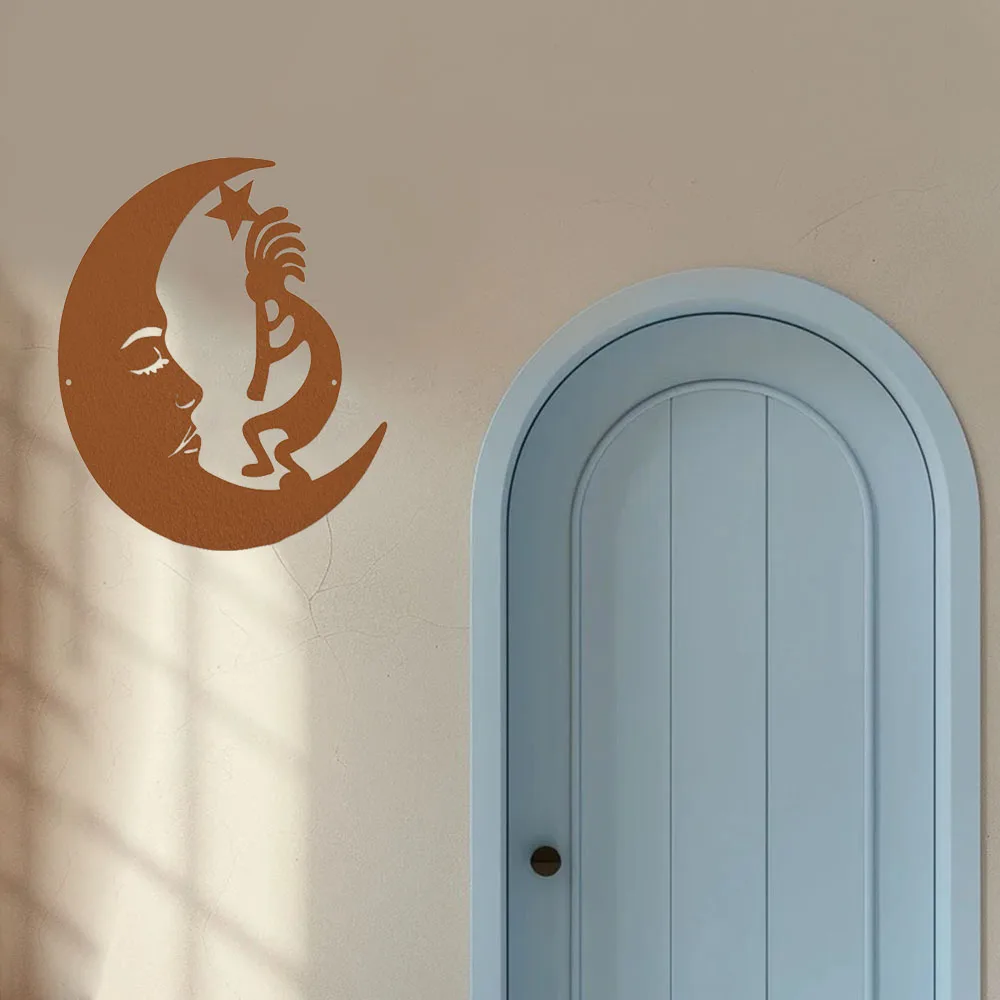 Металлический настенный художественный стальной знак Moon &amp Kokopelli —