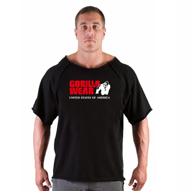 

Men Oversize T-shirts Gym Fitness Clothing Mens Gorilla wear T Shirt For Male Bodybuilding Tshirts Loose Breathable Clothes