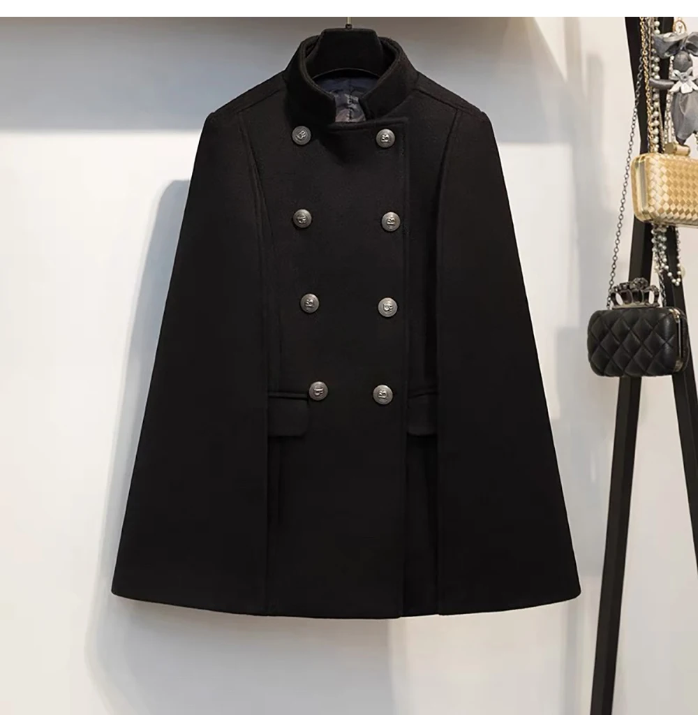 Высококачественная зимняя накидка шерстяная верхняя одежда Женская двубортная