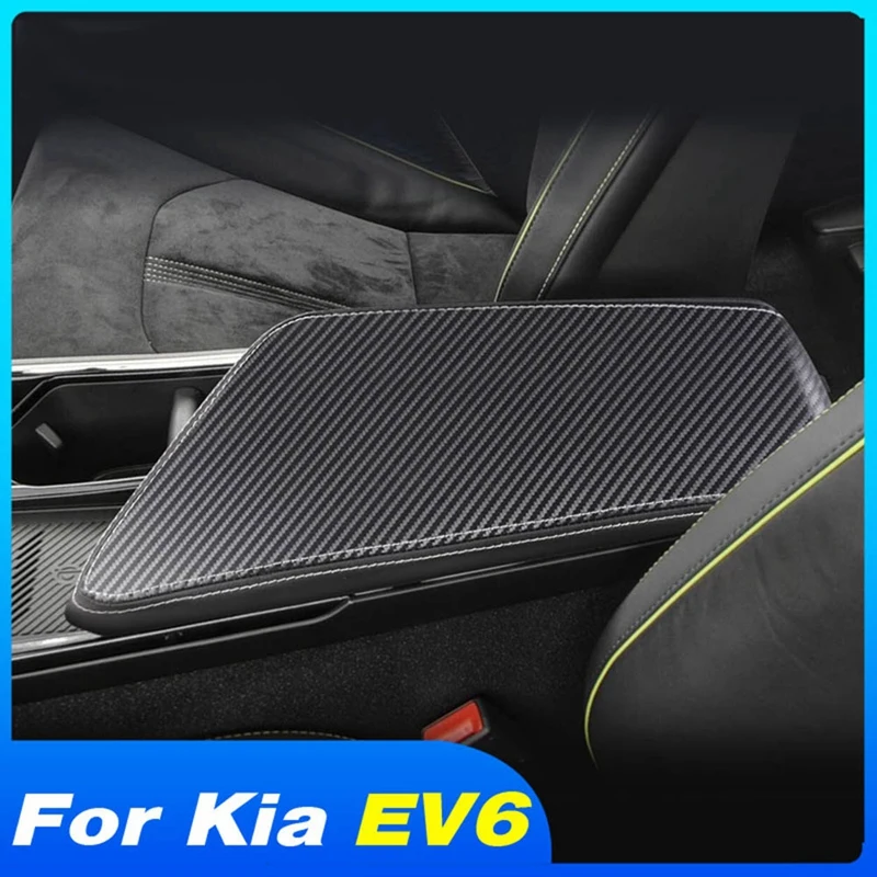 

Carbon Fiber Car Central Armrest Box Protector Cover Pad Pu Leather Interior Decoration For Kia Ev6 2021 2022