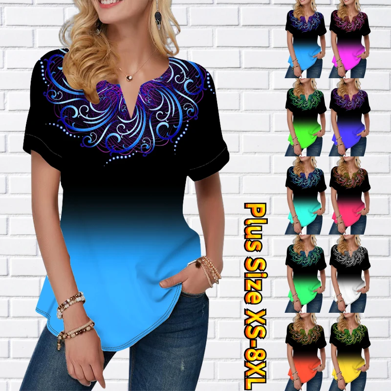 

Женская футболка с коротким рукавом, V-образным вырезом и принтом