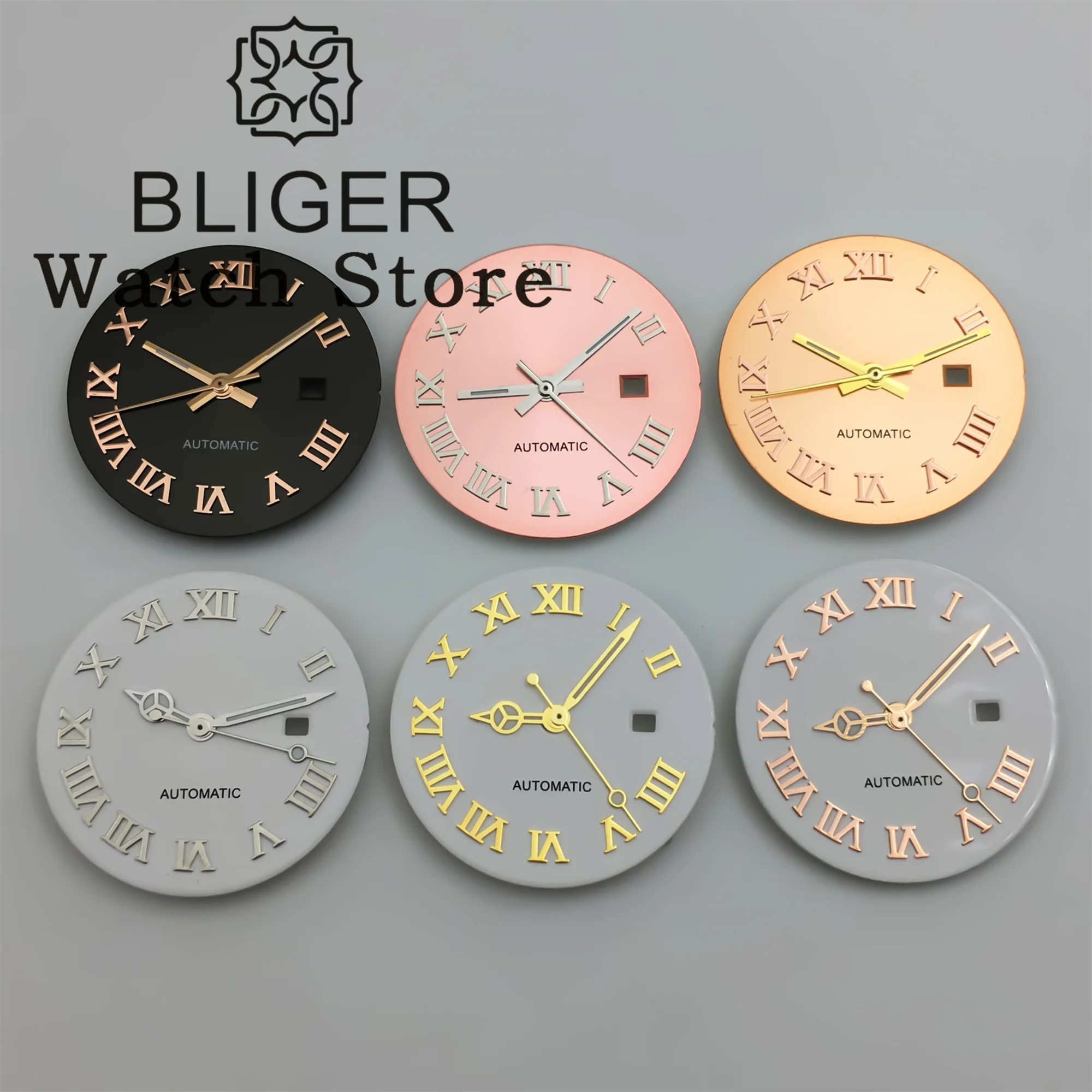 Циферблат BLIGER NH05 24 5 мм с стрелками розовое золото Пурпурный Розовый циферблат