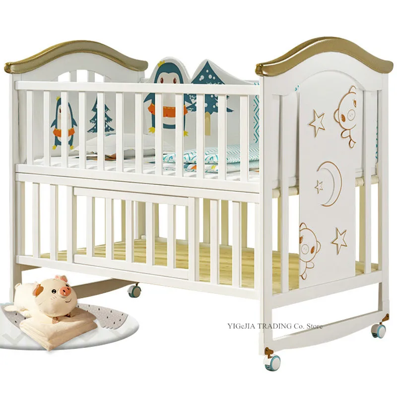 Wood Baby Bed 120cm Length Joint With Adult Bed Extend Design