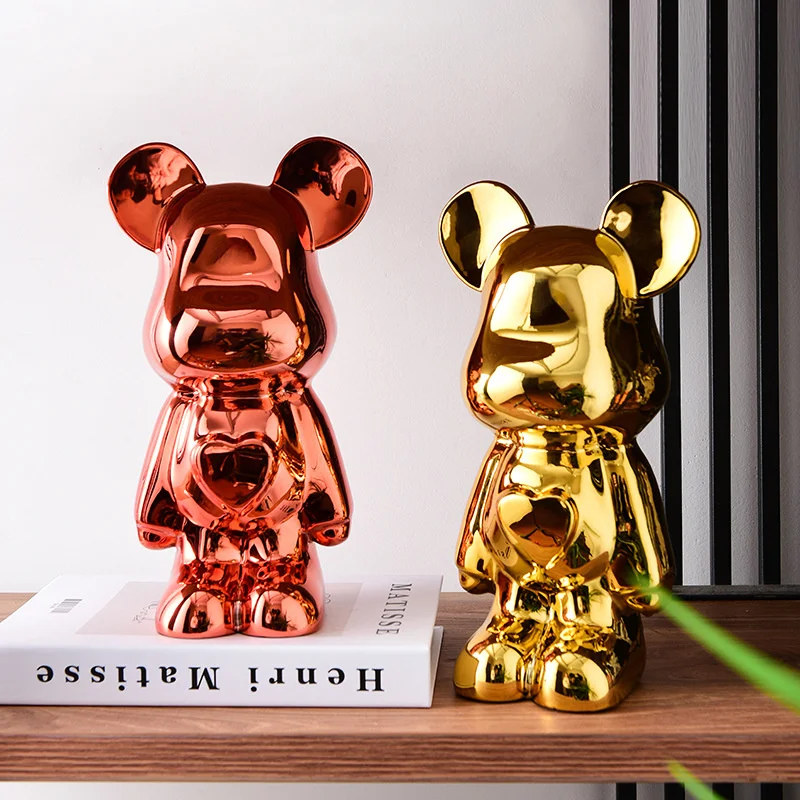 

Bear Violent Resin Electroplating Doll Creative Love Pattern Ornaments Nordic Home Desktop TV Cabinet Decorations