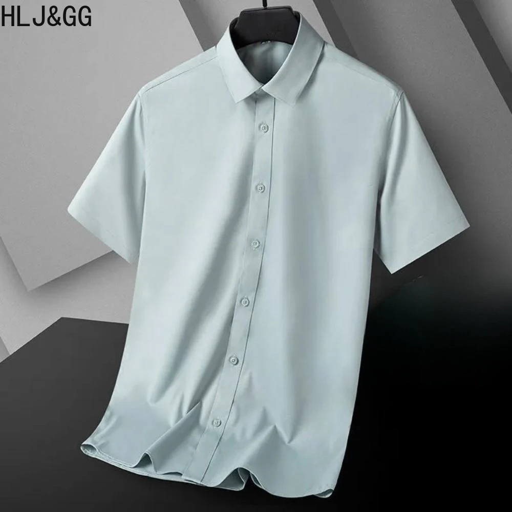 

HLJ&GG Summer Breathable Shirts for Men Business Formal Solid Short Sleeve Man Shirt Homme Anti Wrinkle and Non Ironing Blouse
