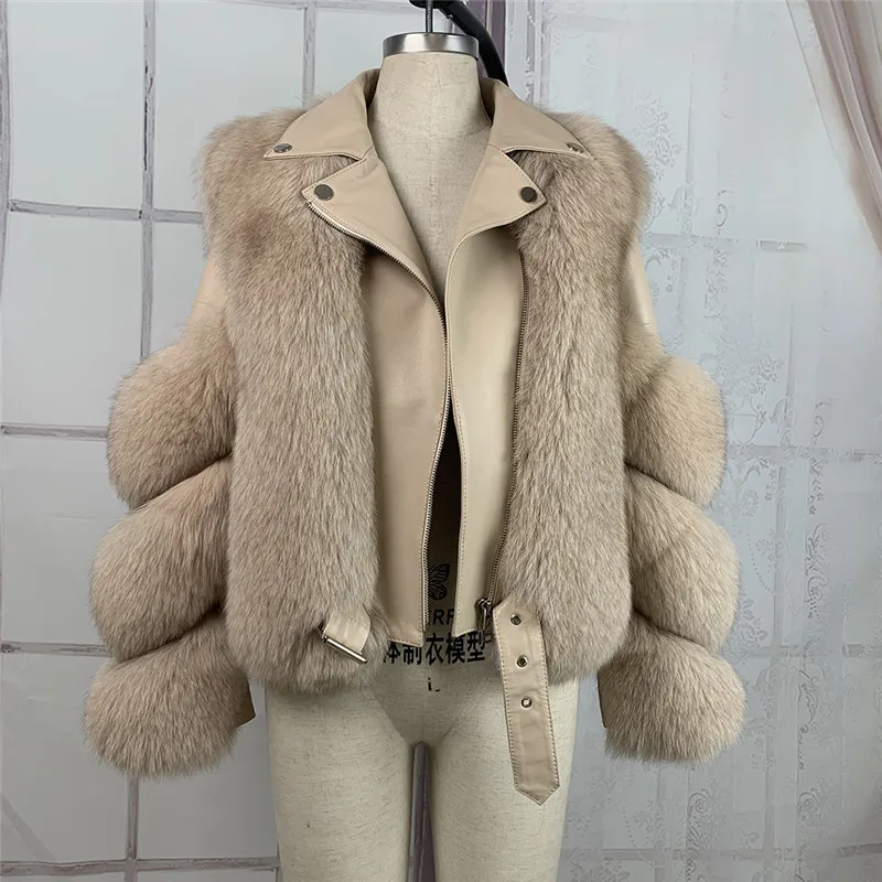 Fashion PU Leather Patchwork Faux Fox Fur Jackets Coat Women 2022 Fall Winter Thick Warm New Female High Quality Zipper Fur Coat