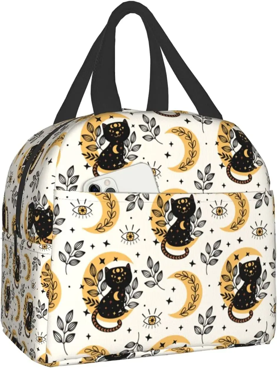 

Сумка для ланча для женщин, изолированный Ланч-бокс с рисунком кошки, волшебной Луны, вишни, охлаждающая сумка для взрослых, многоразовый ланчбокс для пикника, пляжа