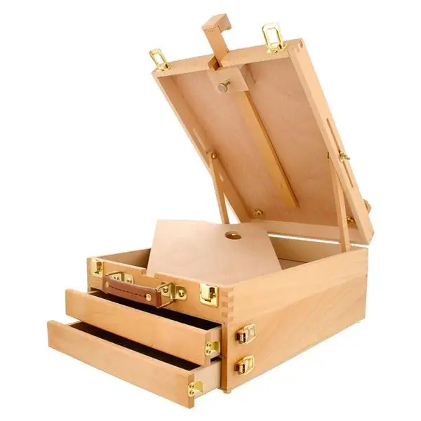

Foldable Artist Easel Stand 3 Layers Portable Place Draw Round Desktop Beech Paint Box Burlywood
