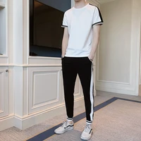 summer new korean style mens fashion short sleeve trousers suit mentt shirt two piece casual suit